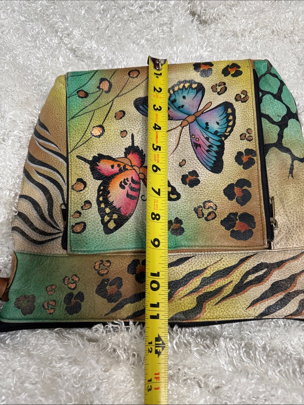 Anuschka Hand-Painted Multicolor Butterfly Crossbody Bag with Brown Strap - Picture 8 of 10